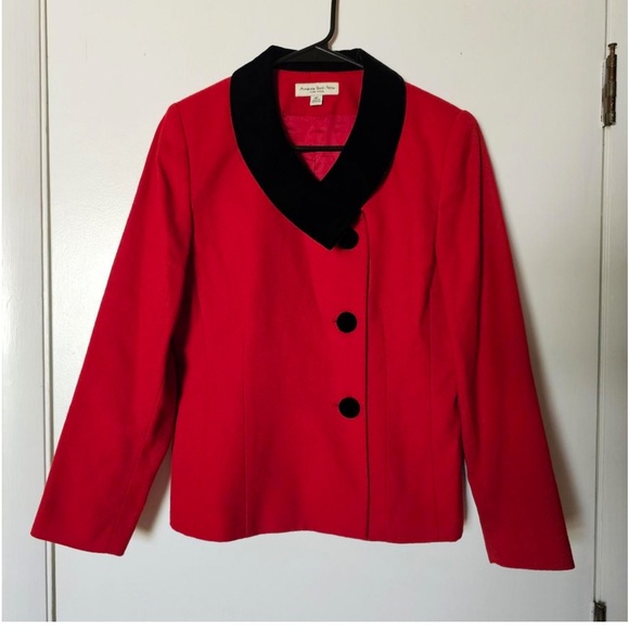 Talbots Petites Wool Red Blazer With Black Velvet - Picture 1 of 9